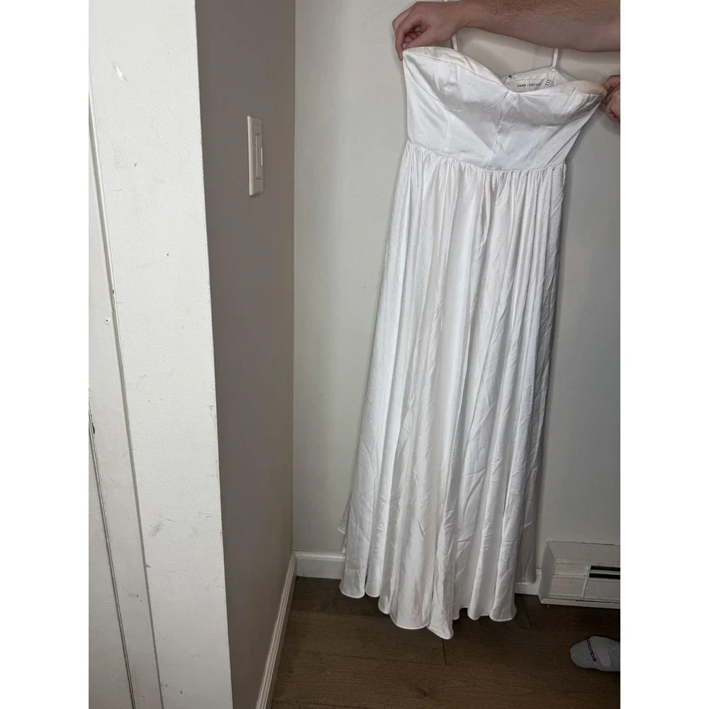 Free People Fame & Partners Dress Womens 10 White Satin Maxi Gown Bridal Wedding